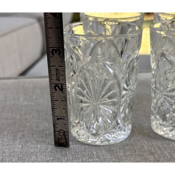 5 Vintage 3.5" Tumblers Antique Indiana Glass Oval Star Clear Juice Pressed - Picture 6 of 7